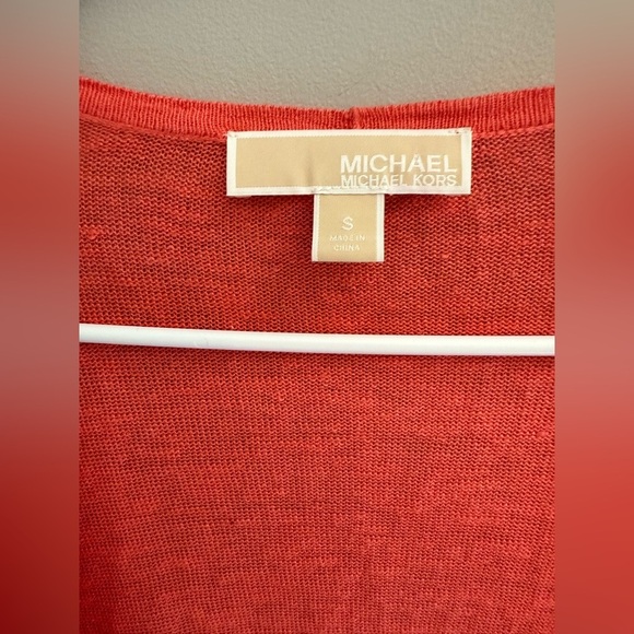 Michael Kors Open Front Cardigan Woman’s SZ S Coral Linen Blend Long Sleeve Knit - Picture 2 of 6